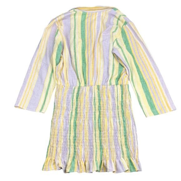 Zara The Valery Striped V-Neck Smock Long Sleeve Mini Shirt Dress Pastel XL - Picture 8 of 8